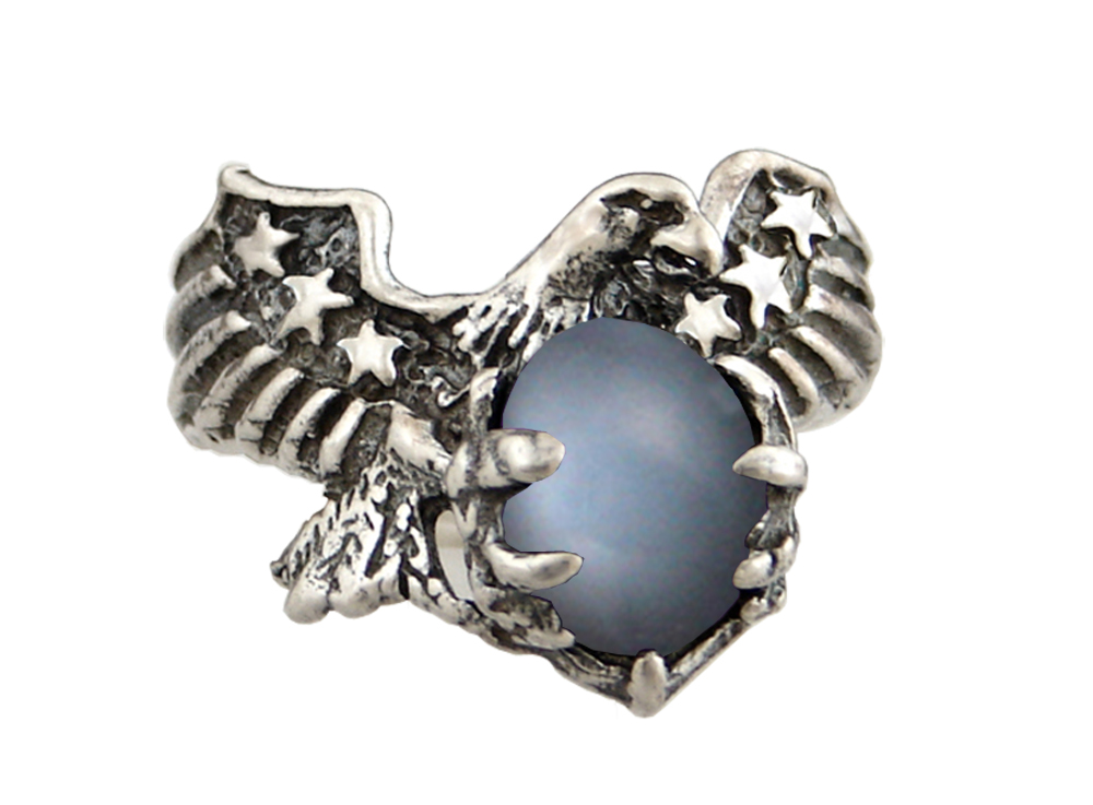 Sterling Silver American Eagle Ring With Grey Moonstone Size 10